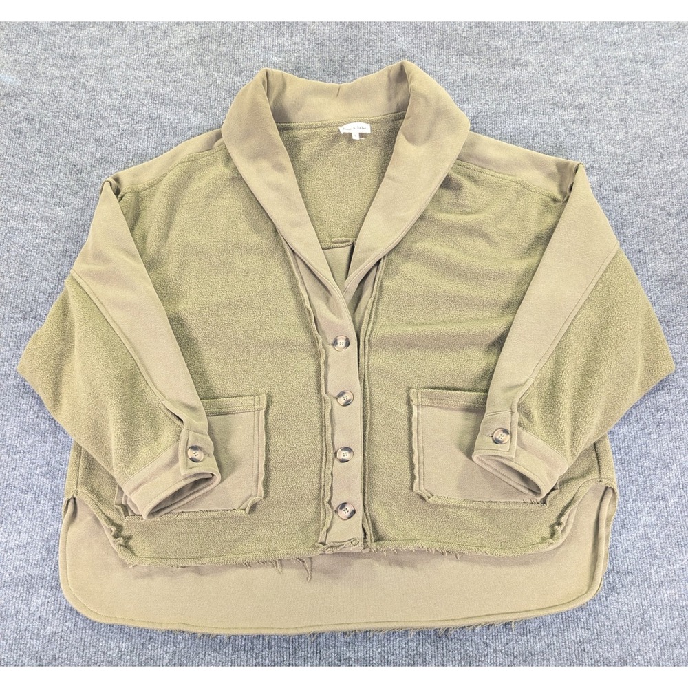 Aaron & Amber Womens Fleece Shawl Collar Jacket Olive Green MAJ2134 Large